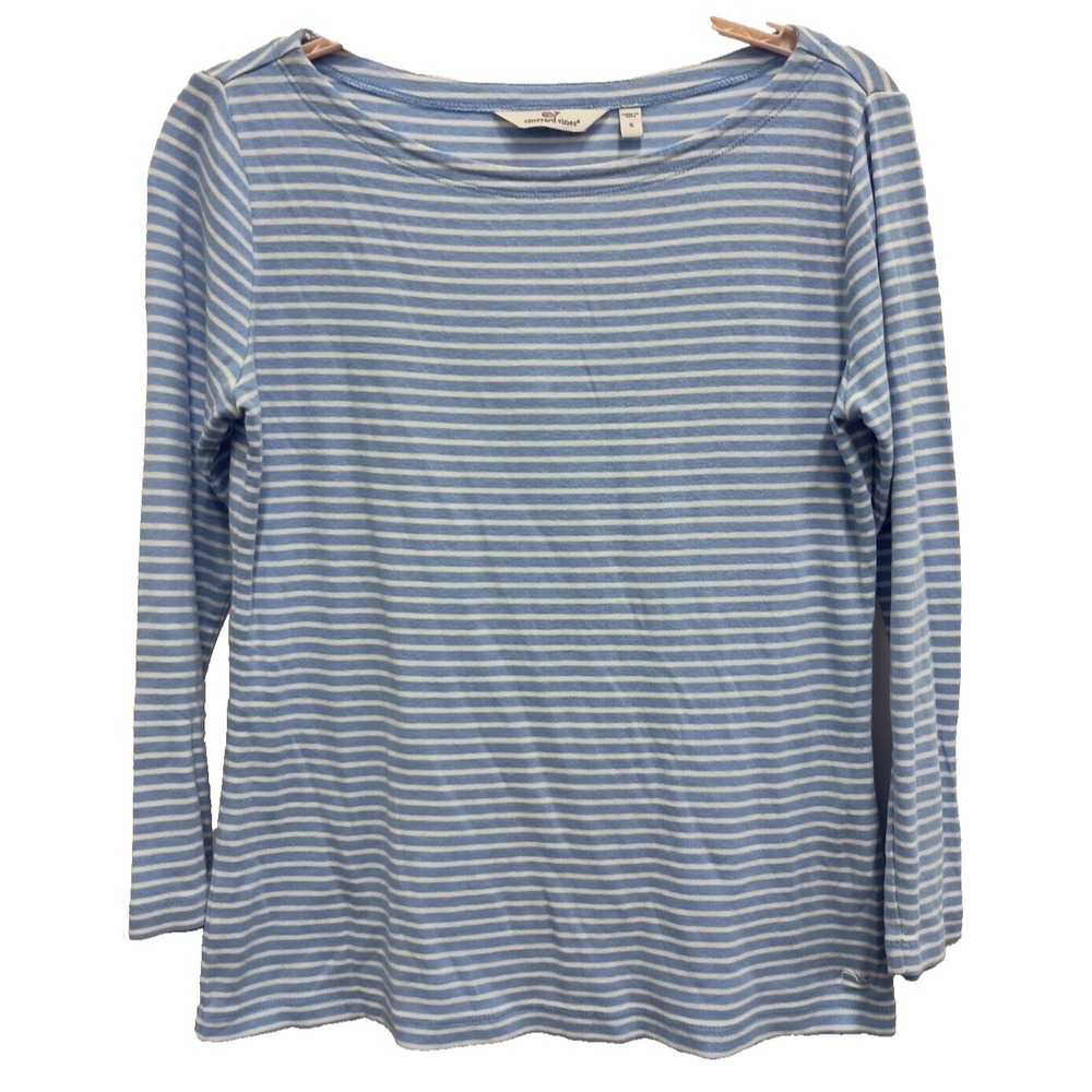 Vineyard‎ Vines Top Womens Small Blue Striped Long Sleeve Boat Neck Preppy